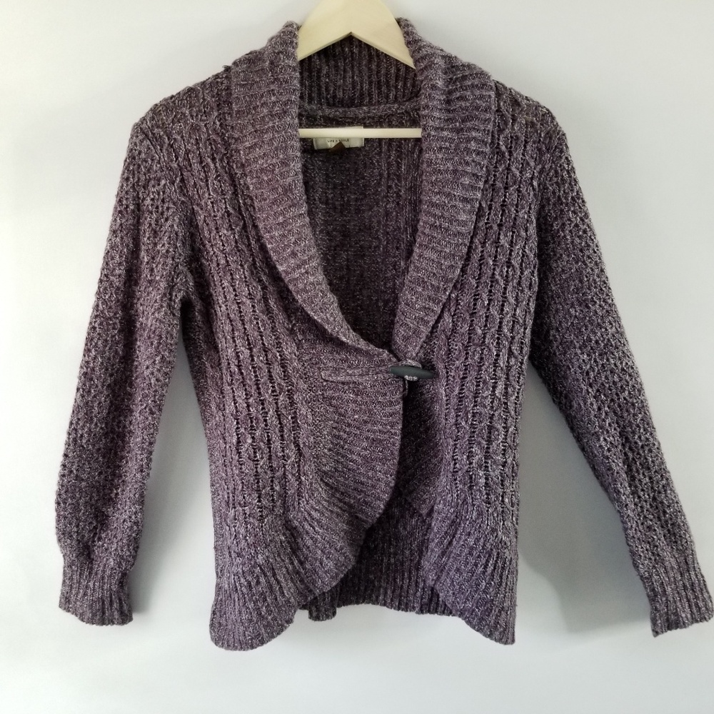 Women's Medium Sweater Cardigan Purple Knit Jacket